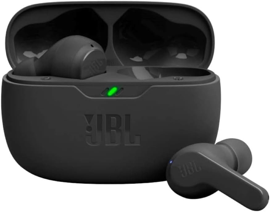 JBL Vibe Wave Beam – True Wireless JBL Deep Bass Sound Earbuds, Bluetooth 5.2, Water & Dust Resistant, Hands-free call with VoiceAware, Up to 32 hours of battery life (Black)