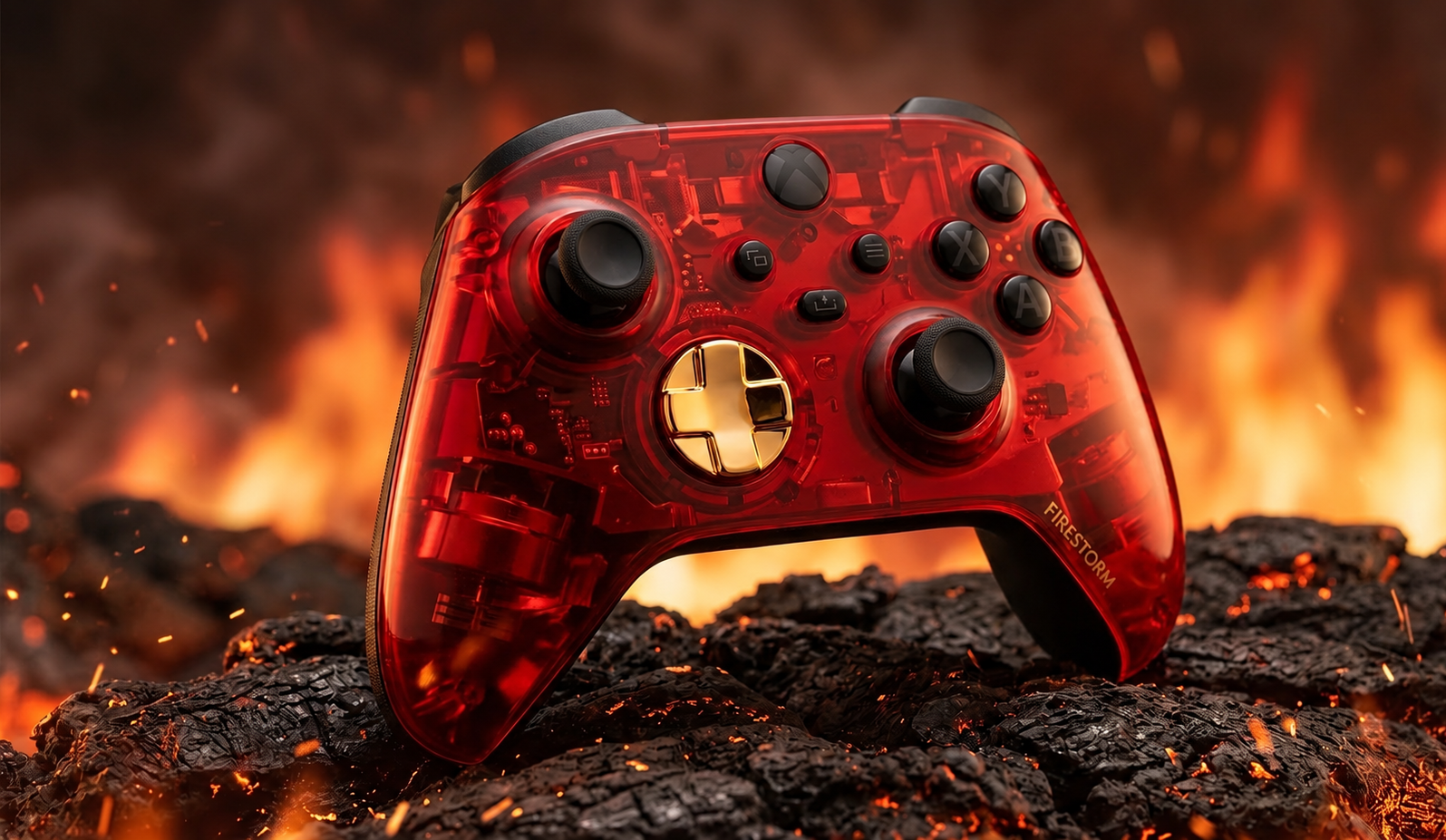 Custom Wireless Controller Firestorm Transparent Red Black for Xbox Series X/S