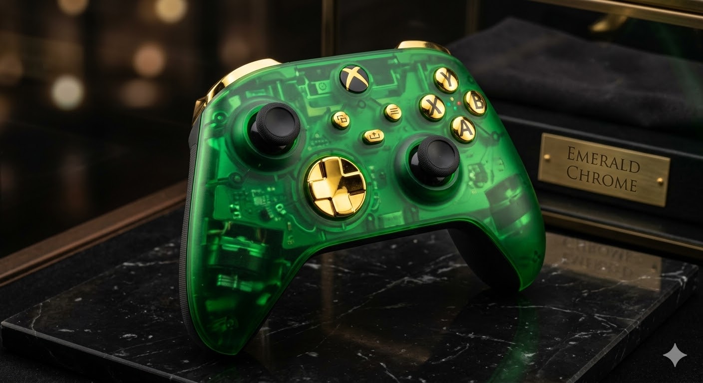 Original Custom Xbox Series X/S Wireless Controller Emerald Chrome Transparent Green Gold