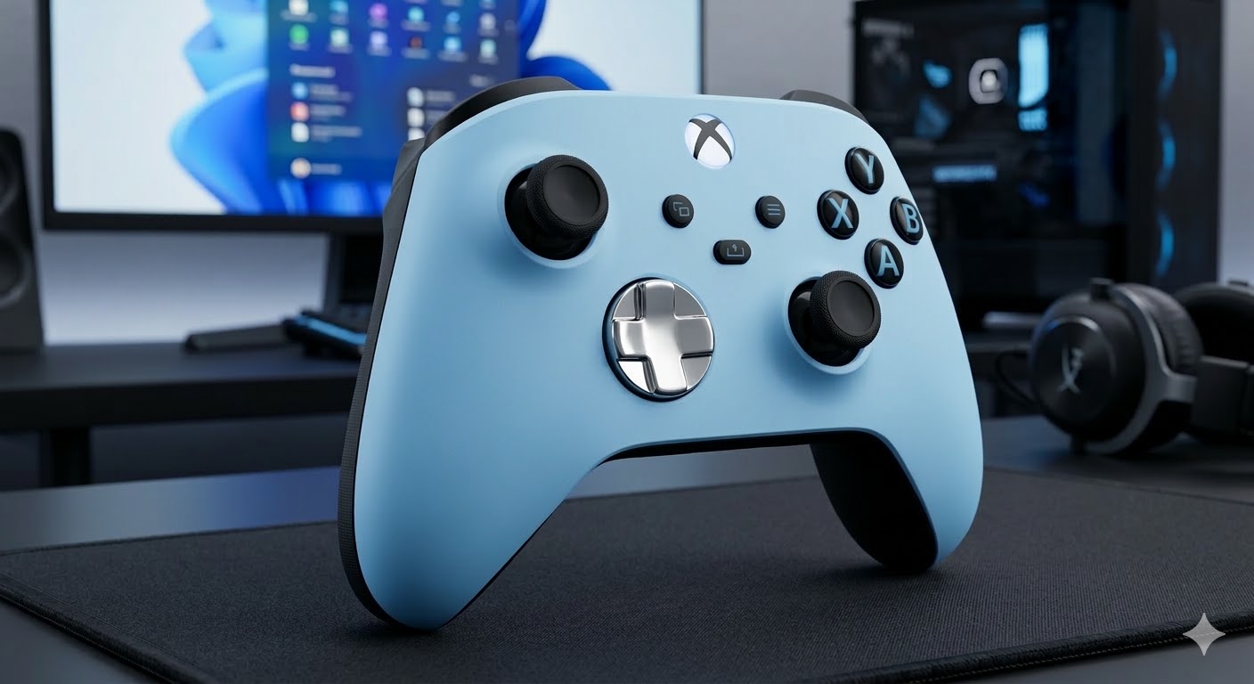 Original Custom Xbox Series X/S Wireless Controller Sky Storm Light Blue Black Chrome Silver