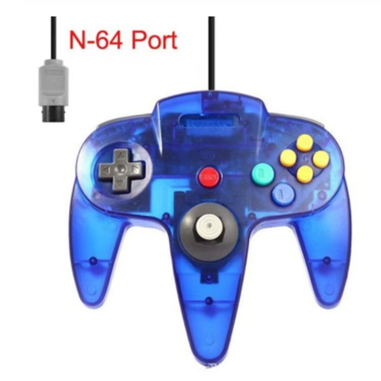 Classic N64 Controller, Wired N64 Controller Upgraded Joystick for N64 Video Game Console (Transparent Red and Transparent Blue)