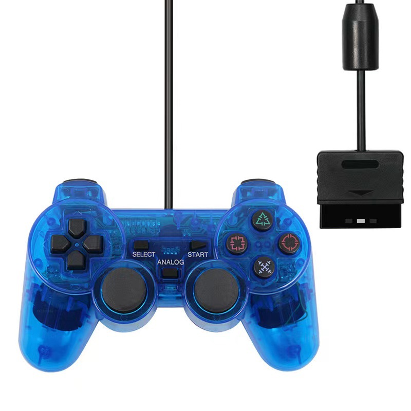 Wired Controller for PS-2 High Performance Double Shock Gamepad Joystick Remote Compatible with Play 2 (Clear Red and Clear Blue)