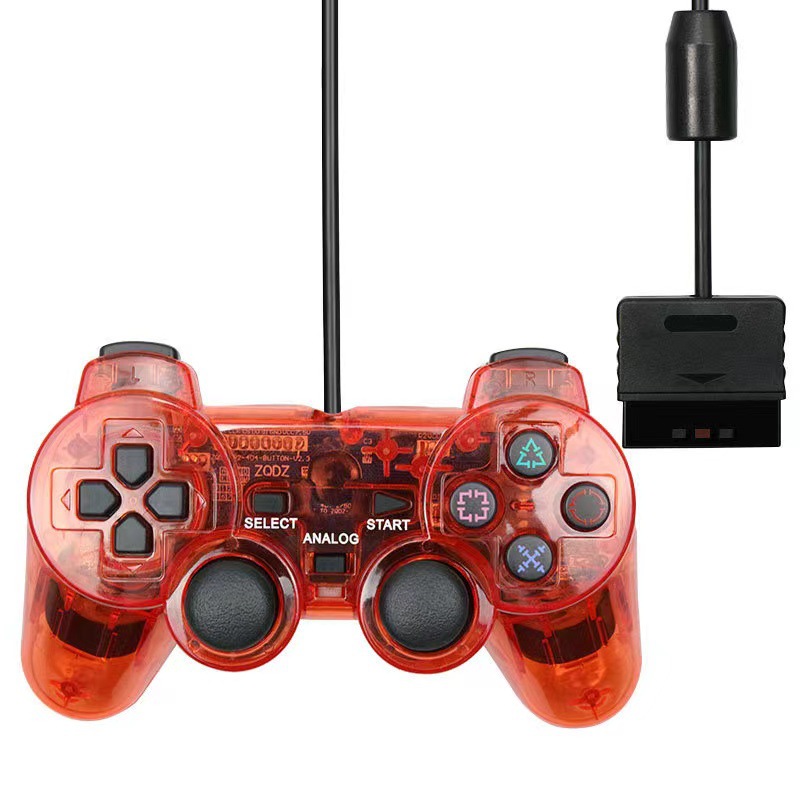 Wired Controller for PS-2 High Performance Double Shock Gamepad Joystick Remote Compatible with Play 2 (Clear Red and Clear Blue)