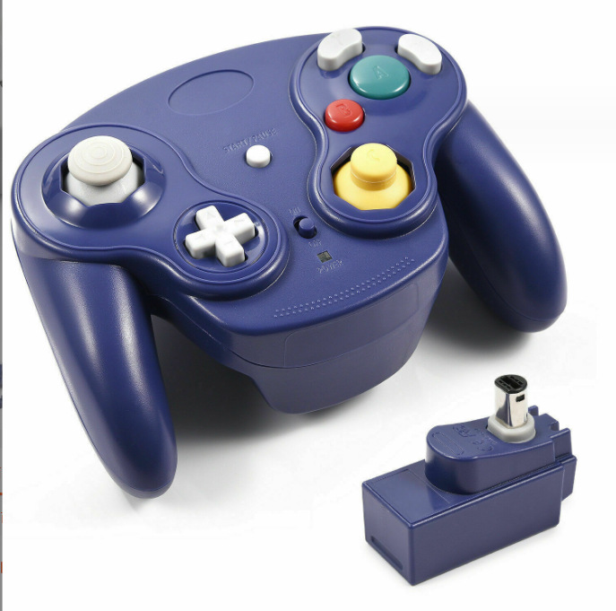 Wireless Game Cube Controller, 2 Pieces 2.4G Wireless Classic Gamepad with Receiver Adapter for Wii Game Cube NGC GC (Black and Dark Blue)